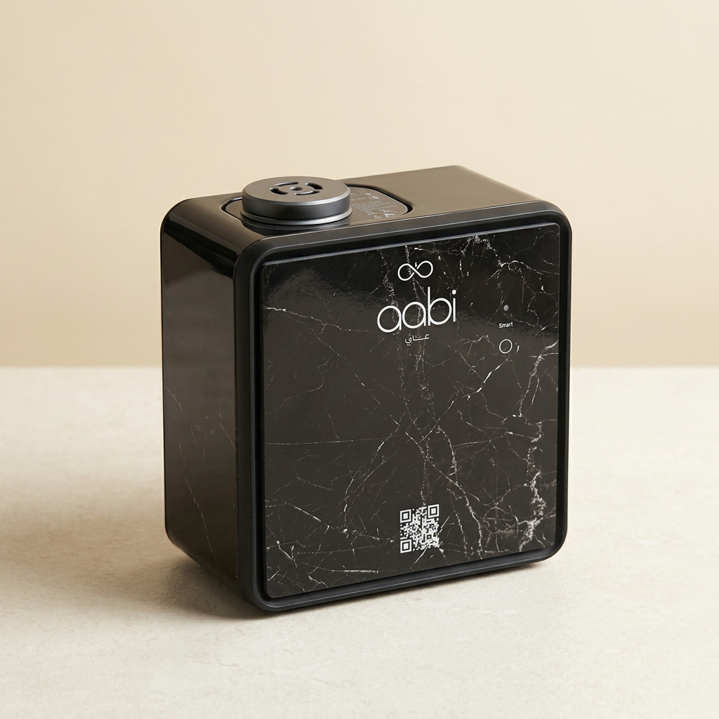 Aabi Aroma Diffuser in black, waterless home diffuser, front-left view