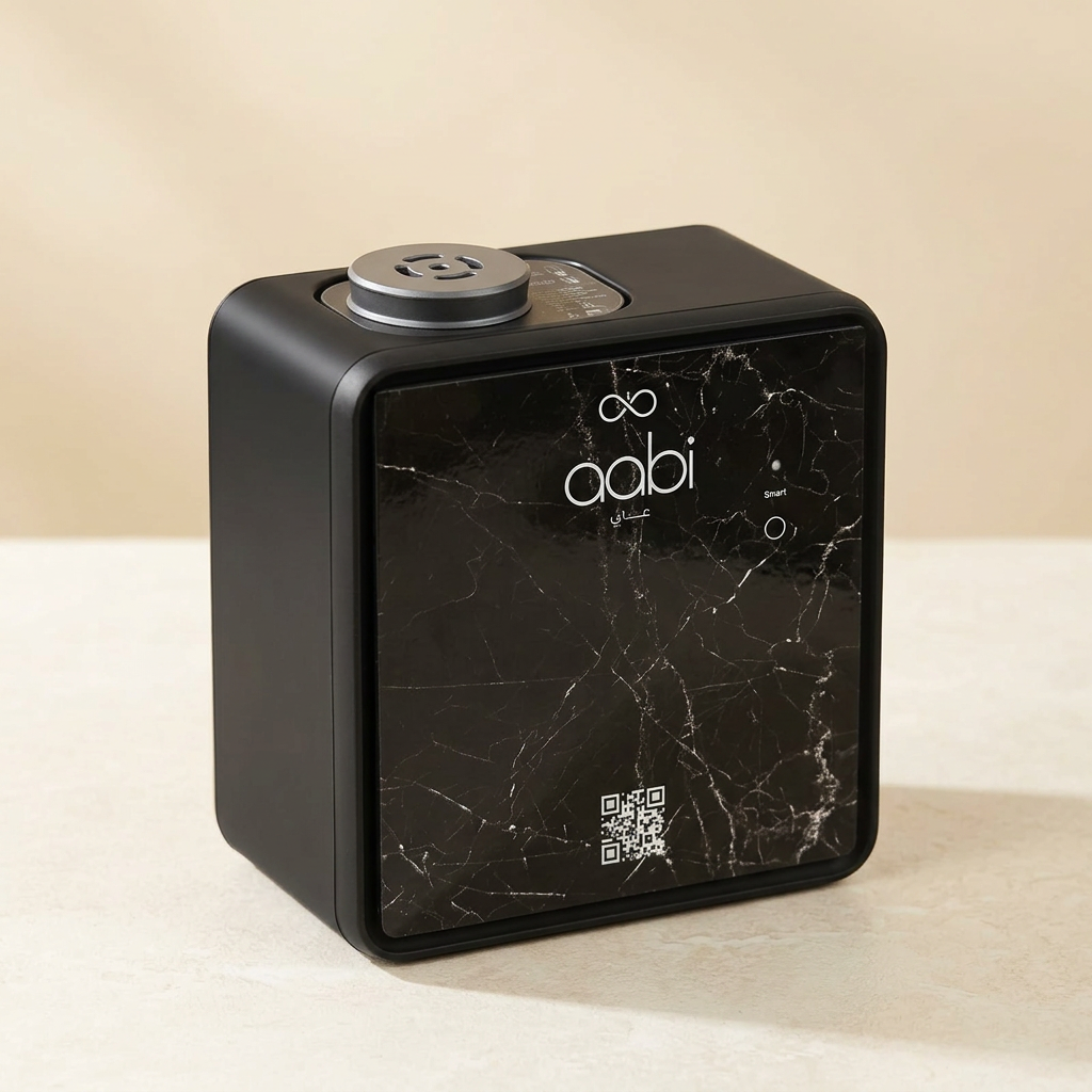 Aabi Aroma Diffuser in black, waterless home diffuser, front-right view