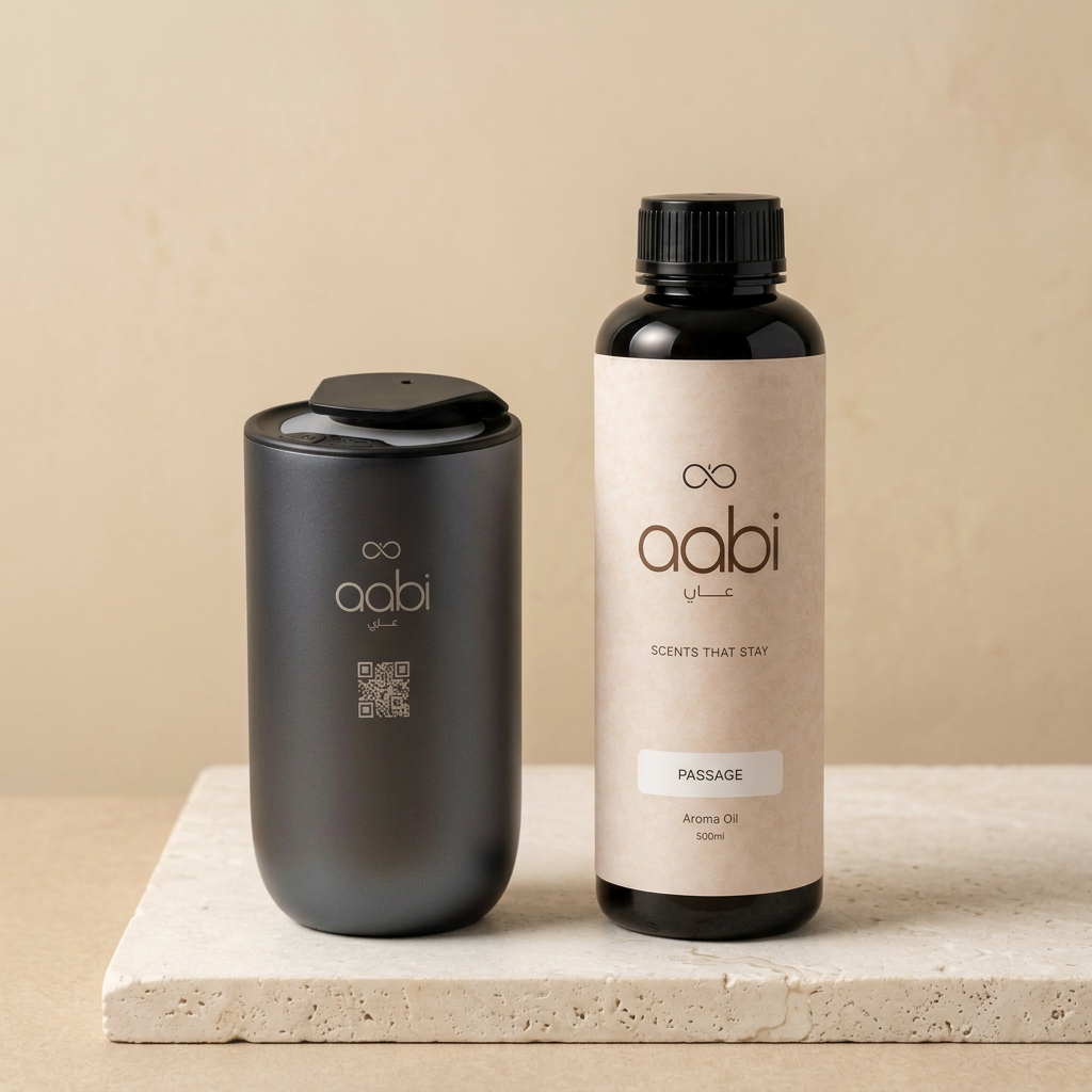 Aabi Car Diffuser in titanium with Passage aroma oil 500ml