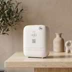 Aabi Mini Diffuser in white, waterless aroma diffuser, front-left view